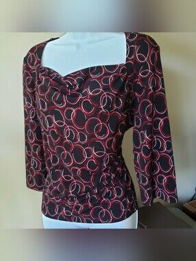 Y2K Officecore Modest Corporate 3/4 Sleeve Stretch Knit Blouse Square Neckline